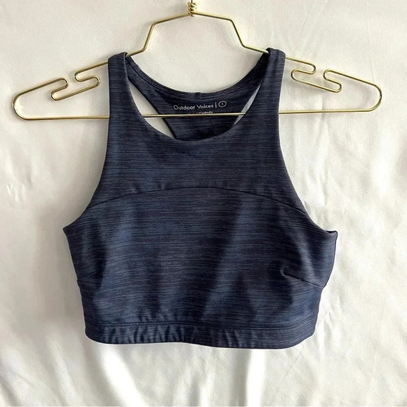 Outdoor Voices Tech Sweat Top Size Small Multi Navy Blue Long Line Sport Bra - Picture 1 of 7